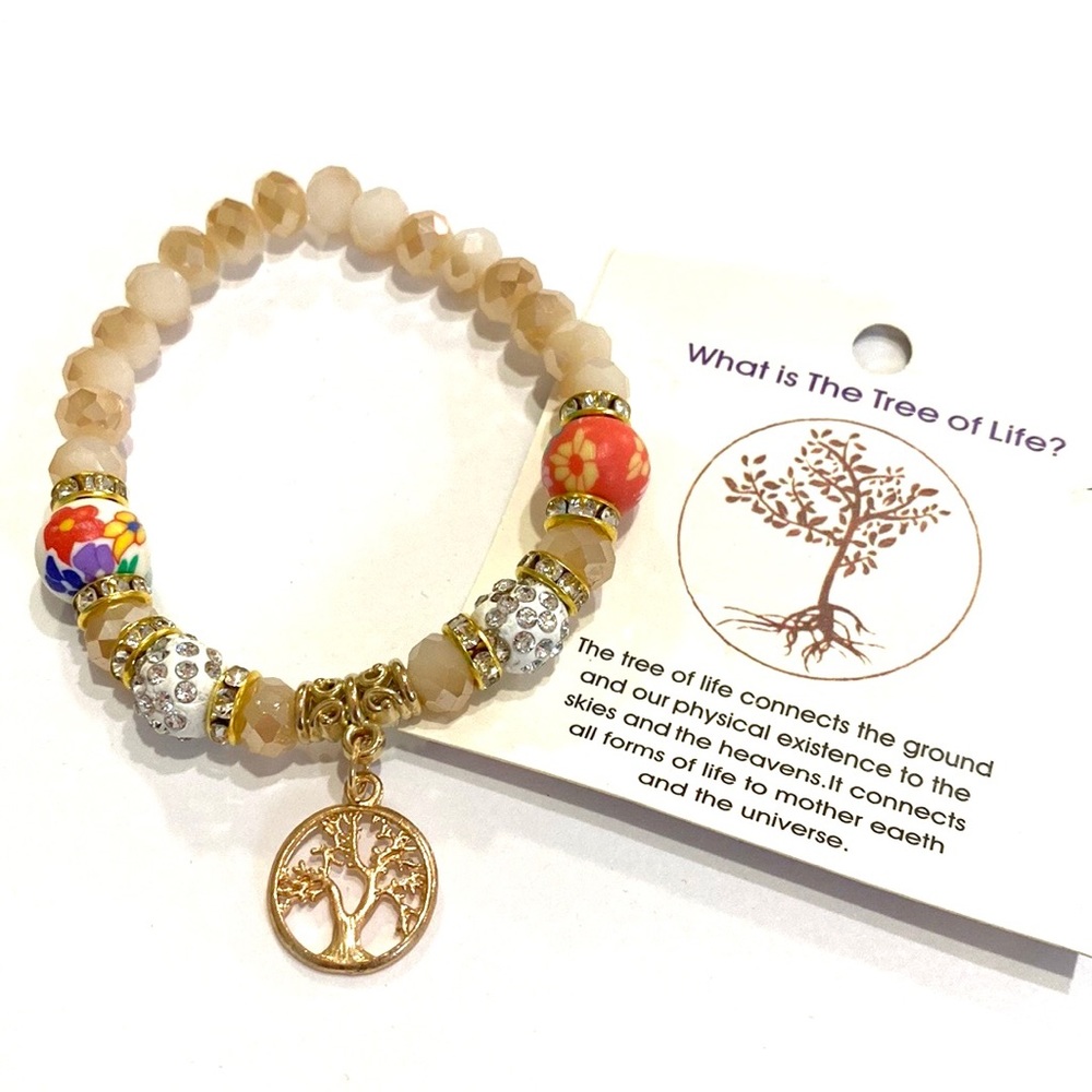 Tree Of Life Beaded Bracelet With Meaning Frosted Gold Tone